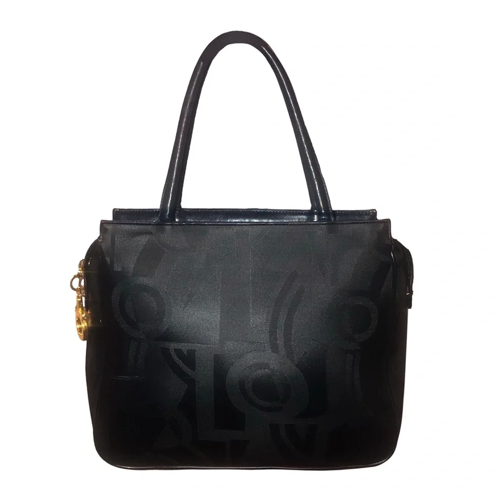 SALVATORE FERRAGAMO Black Men’s Work Bag w Oversized Gold Plated Zipper Pull